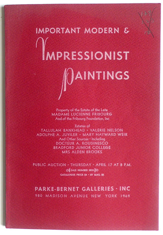 Important Modern & Impressionist Paintings/ Madame Lucienne Fribourg, Talullah Bankhead et al