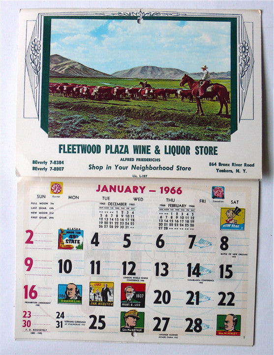 Fleetwood Plaza Wine & Liquor Store Calendar, 1966