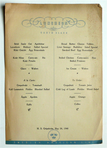 Menu- Swedish American Line