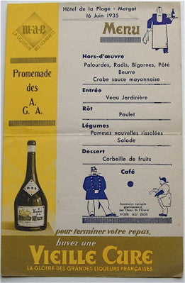 Menu  Hotel de la Plage