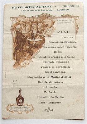 Menu  Hotel-Restaurant L. Gueguen