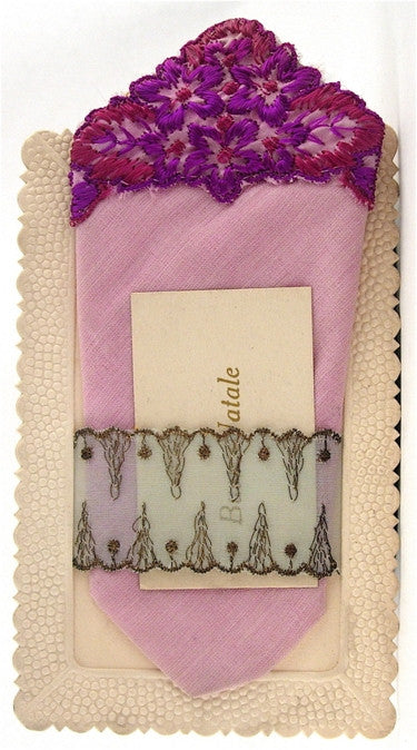 Old French card with "Buon Natale" message, fabric