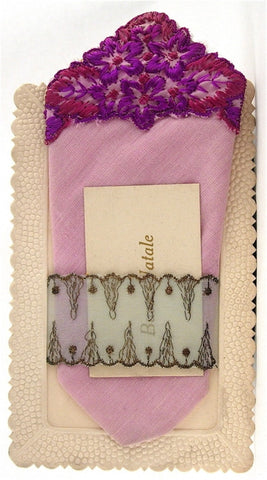 Old French card with "Buon Natale" message, fabric