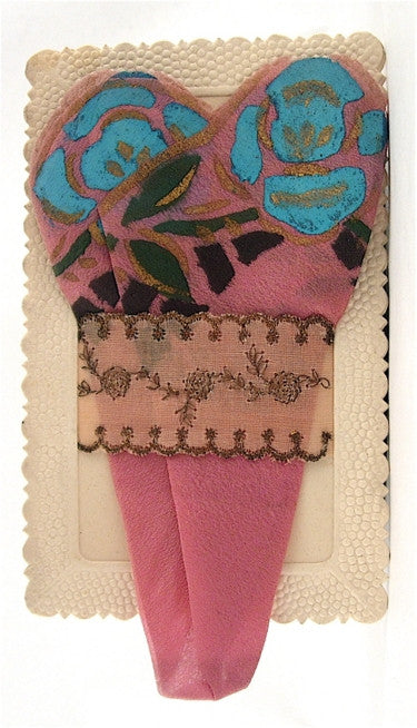 Old French card with pink/blue/gold fabric