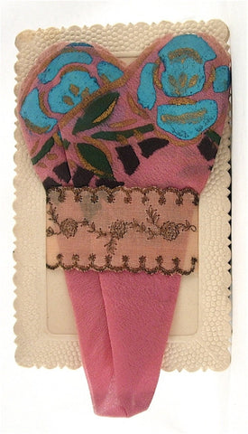 Old French card with pink/blue/gold fabric
