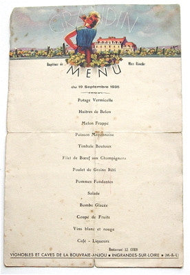 Old French Menu from a baptism
